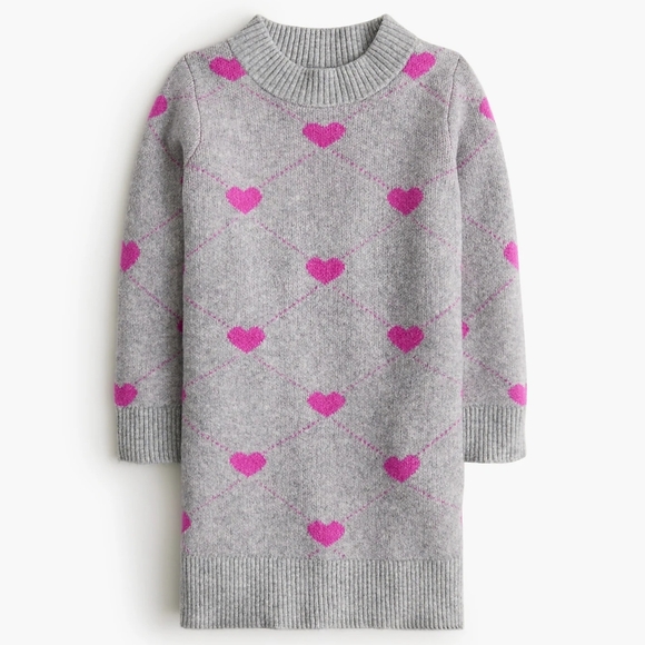 Crewcuts Girls Printed Long Sleeves Sweater Dress 3 Gray/ Pink